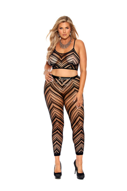 Women's Zig zag crochet net cami top and matching leggings.