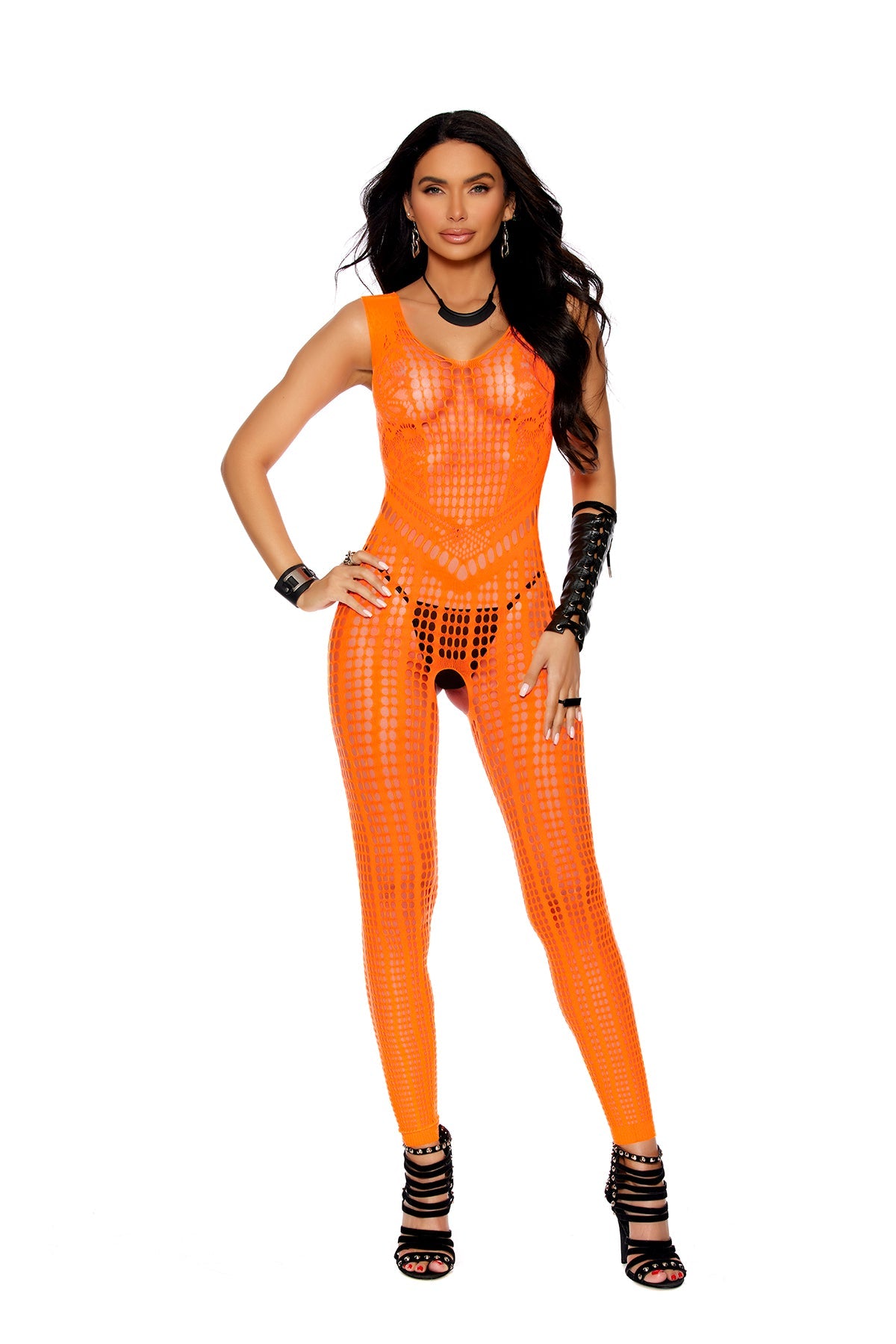 Women's Crochet footless bodystocking with open crotch. 