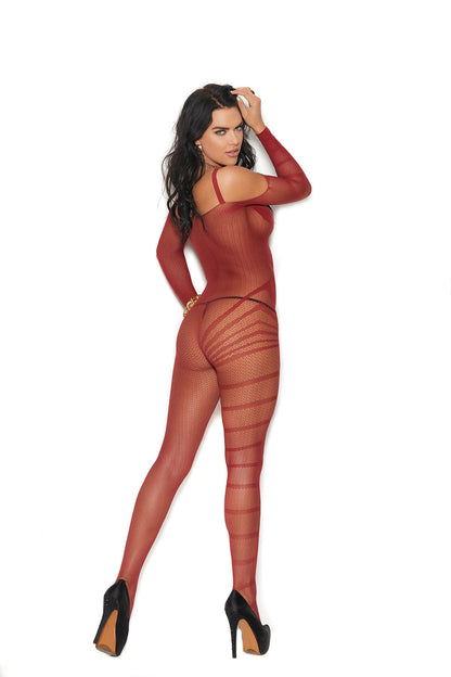 Women's Crochet burnout cold shoulder bodystocking with open crotch. 