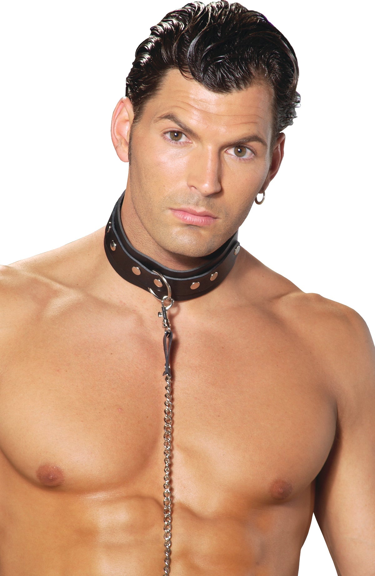 Men's leather collar with O ring detail. 