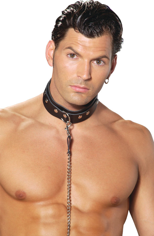 Men's leather collar with O ring detail. 