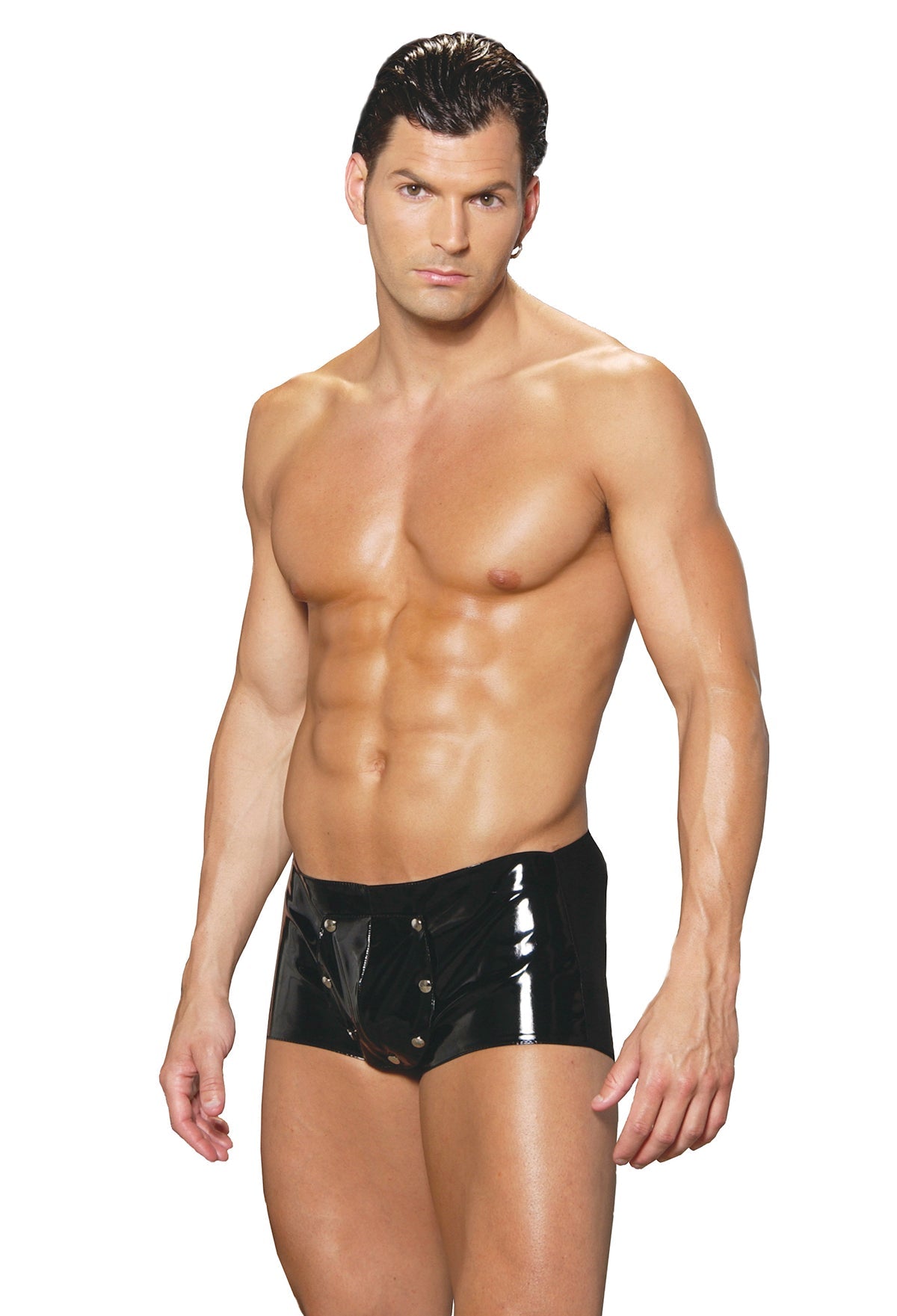 Men's vinyl shorts with break away front.